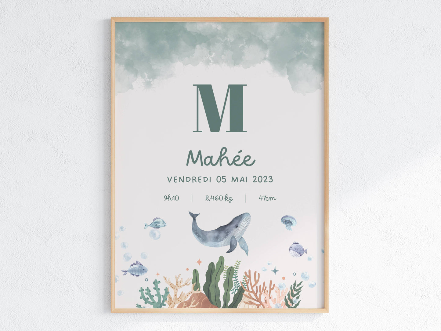 Détail de l'affiche prénom bébé – collection Océan