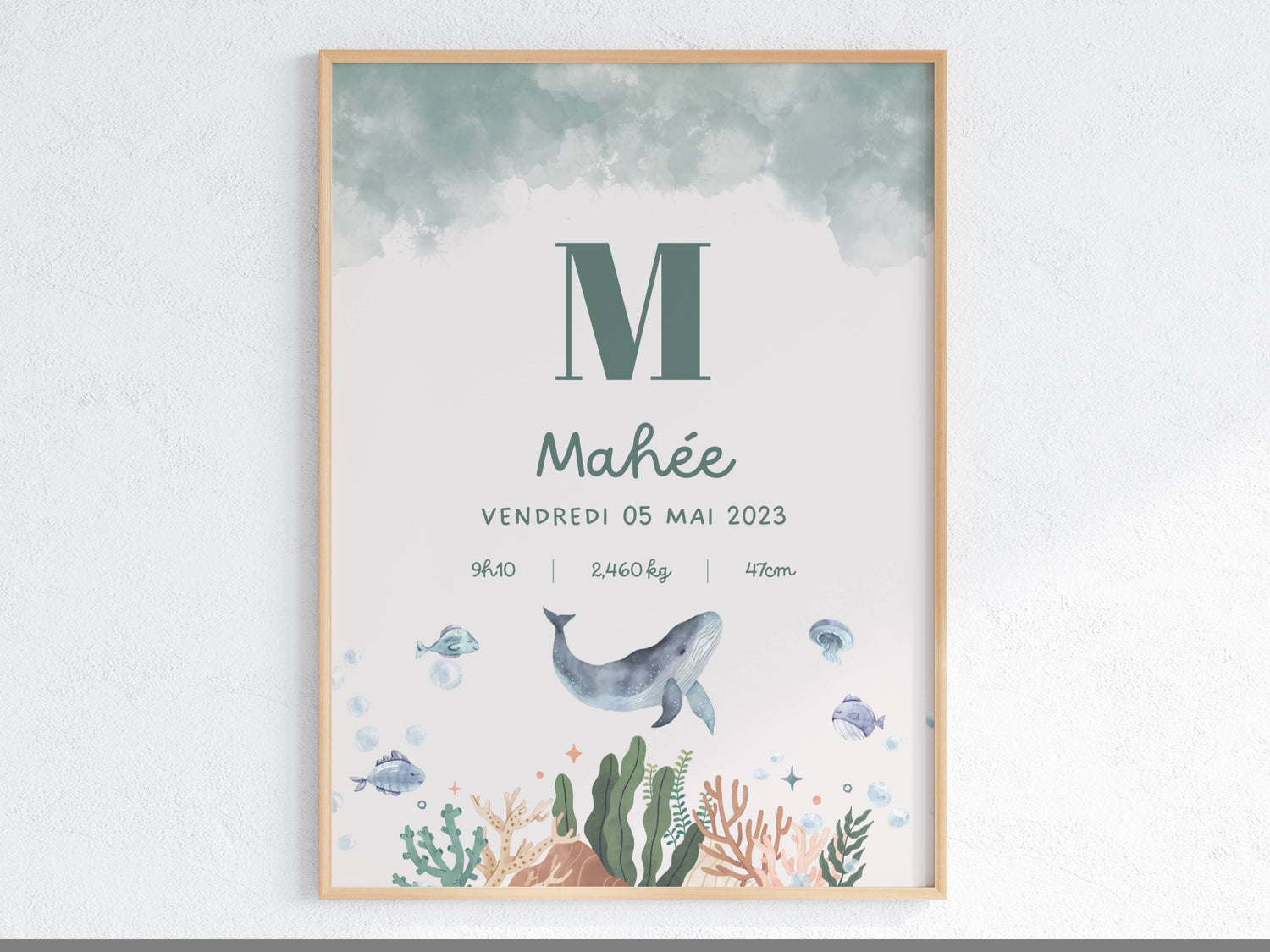 Affiches de naissance personnalisées – Collection Océan